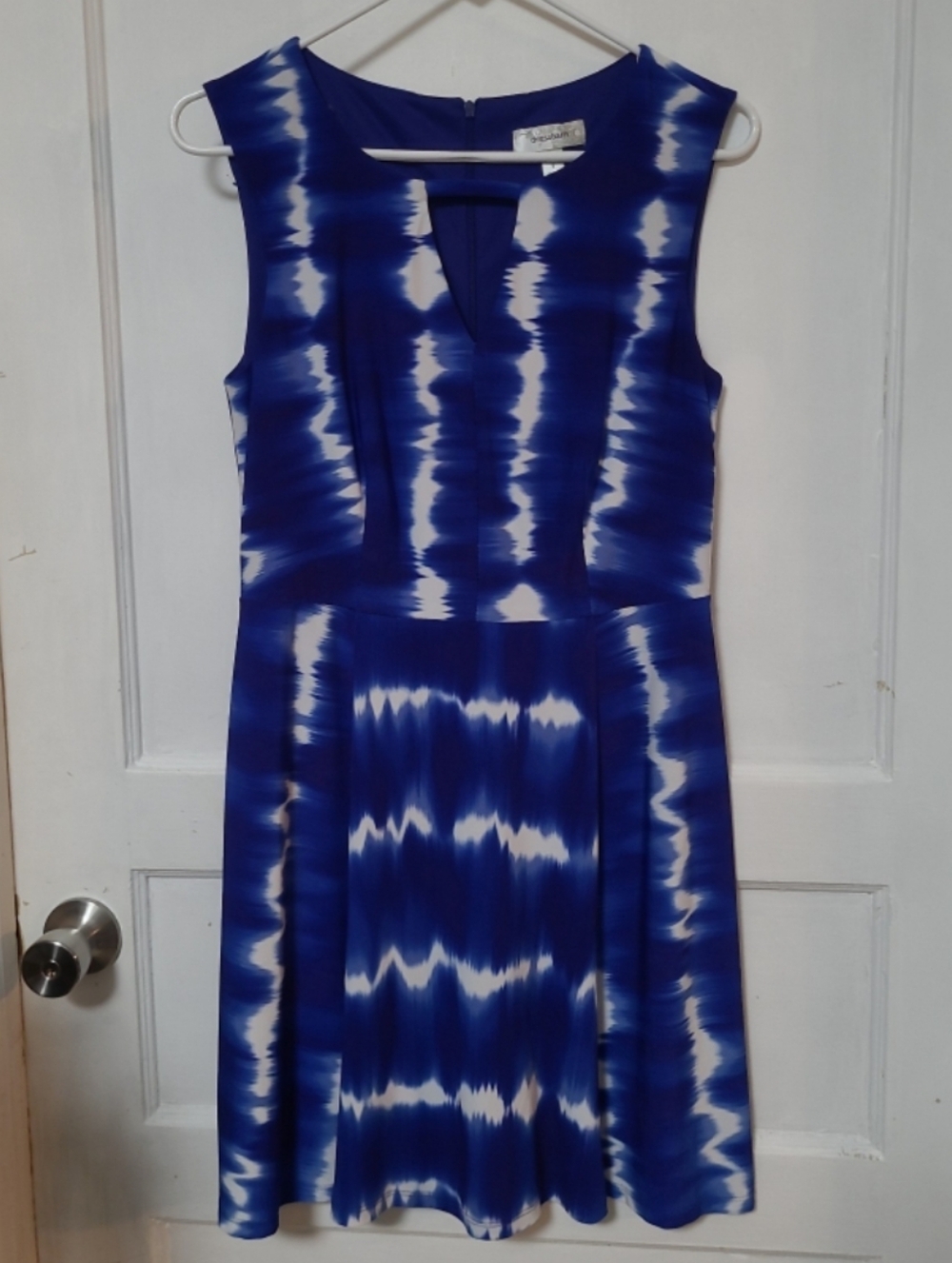 Dressbarn Vibrant Blue & White Tie Dye Sleeveless Dress 8 Petite